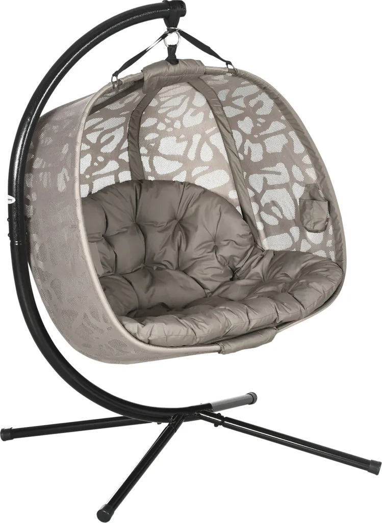 Outsunny Hängesessel, 2 Sitzer Hängestuhl Mit Kissen, Hängeschaukel Mit Klappbarem Sitzkorb, Seitentaschen Für Indoor, Outdoor, Bis 240 Kg Belastbar, Polyester+Stahl, Sand 1 Outsunny Hängesessel, 2 Sitzer Hängestuhl Mit Kissen, Hängeschaukel Mit Klappbarem Sitzkorb, Seitentaschen Für Indoor, Outdoor, Bis 240 Kg Belastbar, Polyester+Stahl, Sand