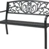 ECD Germany Gartenbank Mit Armlehnen & Rückenlehne Mit Muster, Schwarz, Aus Stahl Und Gusseisen, Wetterfeste Terrassenbank, Metallbank Für Garten Terrasse