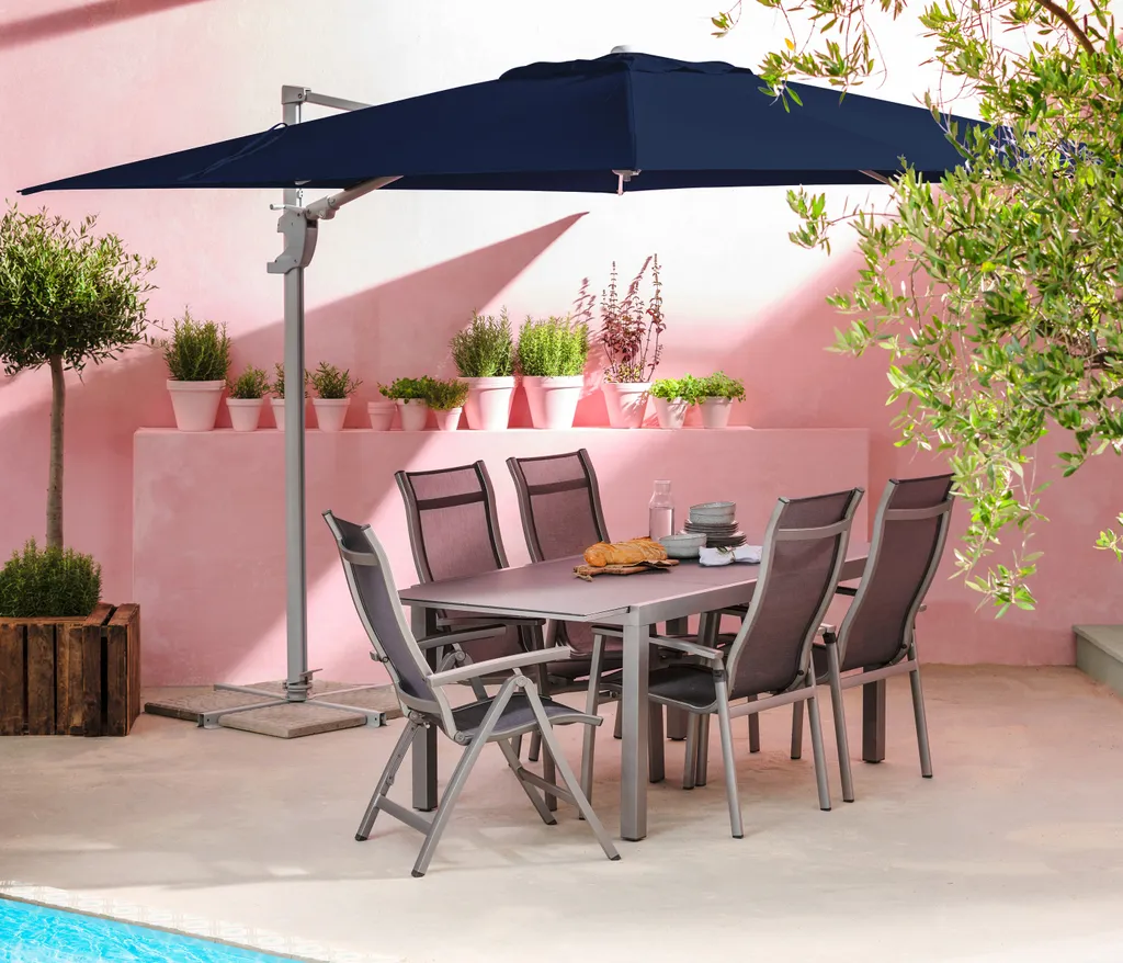 Dehner Ampelschirm Zypern, Eckig, Mit UV-Schutz 80+, 264 X 300 X 300 Cm, Aluminium/Polyester/Stahl, Dunkelblau 7 Dehner Ampelschirm Zypern, Eckig, Mit UV-Schutz 80+, 264 X 300 X 300 Cm, Aluminium/Polyester/Stahl, Dunkelblau - Image 7