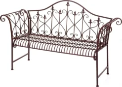 Gartenbank HWC-H78, Parkbank Sitzbank, 2-Sitzer Metall Mit Verzierungen Rost-Optik Braun 150cm Ohne Sitzkissen