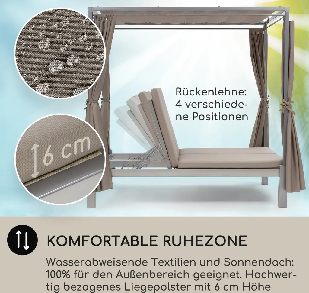 Blumfeldt Sonnenliegen Für 2 Personen, Liege Für Den Garten & Terrasse, Große Sonneninsel Outdoor, Doppelliege Mit Verstellbarer Rückenlehne, Sonnenliege Mit Dach, Liegeinsel Wasserfest, Garten Möbel 2 Blumfeldt Sonnenliegen Für 2 Personen, Liege Für Den Garten & Terrasse, Große Sonneninsel Outdoor, Doppelliege Mit Verstellbarer Rückenlehne, Sonnenliege Mit Dach, Liegeinsel Wasserfest, Garten Möbel - Image 2