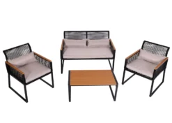 Garten-Garnitur HWC-K42, Gartenlounge Lounge-Set Sitzgruppe Sofa, Seilgeflecht Rope Polywood Stahl, Polster Hellgrau -Stil Beet Verkaufsgeschäft 8e94b4e528c47d58e62af49a45841355