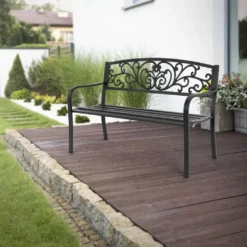 ECD Germany Gartenbank Mit Armlehnen & Rückenlehne Mit Muster, Schwarz, Aus Stahl Und Gusseisen, Wetterfeste Terrassenbank, Metallbank Für Garten Terrasse -Stil Beet Verkaufsgeschäft 8ebd66a3b88195cf16562fc888c388ec