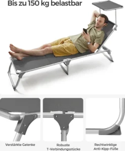 SONGMICS Sonnenliege, Klappbarer Liegestuhl, 193 X 55 X 31 Cm, Max. Belastbarkeit 150 Kg, Mit Sonnenschutz, Verstellbare Rückenlehne, Für Terrasse Pool Garten, Rauchgrau GCB19GYV1 15 SONGMICS Sonnenliege, Klappbarer Liegestuhl, 193 X 55 X 31 Cm, Max. Belastbarkeit 150 Kg, Mit Sonnenschutz, Verstellbare Rückenlehne, Für Terrasse Pool Garten, Rauchgrau GCB19GYV1 -Stil Beet Verkaufsgeschäft 8f52b0c6d07380b816ac6bcc277d374f