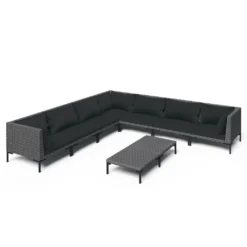 VidaXL 8-tlg. Garten-Lounge-Set Mit Auflagen Poly Rattan Dunkelgrau