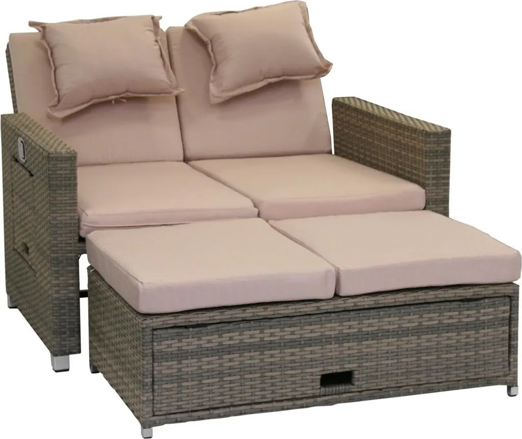Greemotion Gartensofa / Loungebett Bahia Twin Aus Polyrattan, Sand-grau 2 Greemotion Gartensofa / Loungebett Bahia Twin Aus Polyrattan, Sand-grau - Image 2