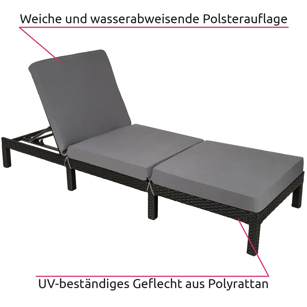 Tectake Sonnenliege Rattan Sofia - Schwarz 3 Tectake Sonnenliege Rattan Sofia - Schwarz - Image 3