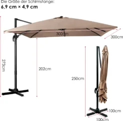 COSTWAY Sonnenschirm Ø300cm Ampelschirm, Terrassenschirm Neigbar, Gartenschirm Mit Kurbel & Gekreuzter Basis, Großer Regenschirm Für Gärten, Terrassen, Cafés, Strandschirm -Stil Beet Verkaufsgeschäft 93ac3407bcc7bb64741c05ab47c565c5