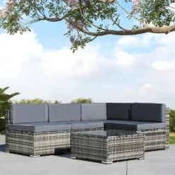 AREBOS Polyrattan Gartenmöbel Gartenlounge, Garnitur Set Sitzgruppe Grau, Aluminium Gestell, Tisch Mit Glasplatte, Inkl. Sitzkissen, 4 Personen