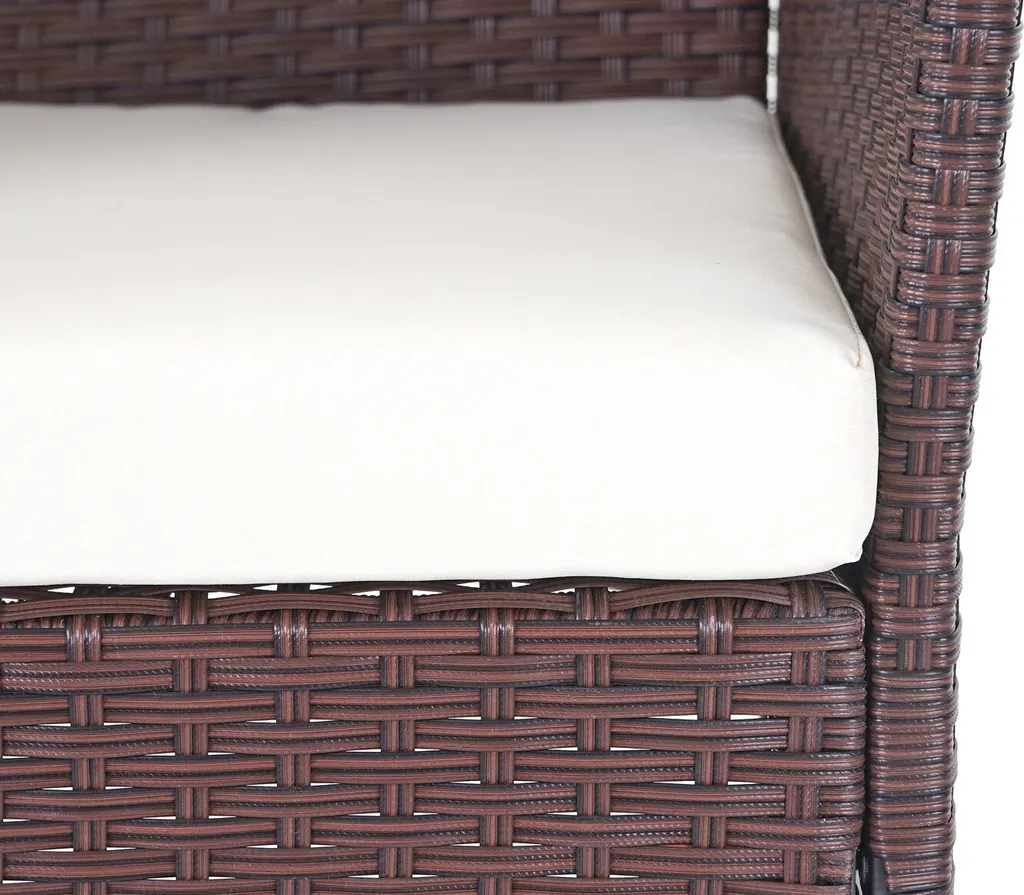 Poly-Rattan Garten-Garnitur HWC-D82, Sitzgruppe Lounge-Set Braun-meliert Mit Kissen Creme 5 Poly-Rattan Garten-Garnitur HWC-D82, Sitzgruppe Lounge-Set Braun-meliert Mit Kissen Creme - Image 5