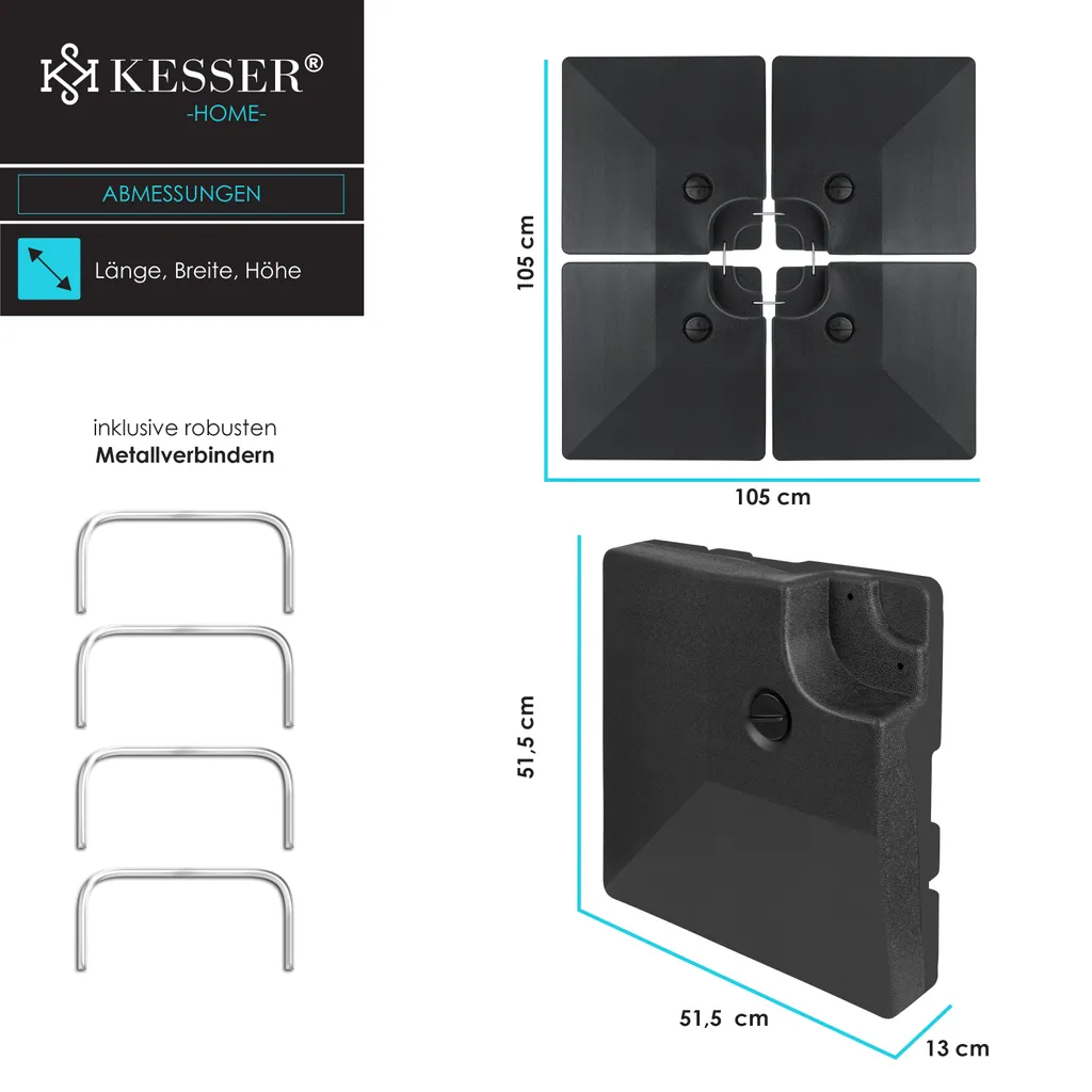 KESSER® Sonnenschirmständer 4-teilig Schirmgewicht Schirmständer Für Ampelschirm Bodenkreuz 90 Liter / 120 Kg Befüllbar Mit Wasser Oder Sand Inkl. Metallverbinder Ampelschirmständer Kunststoff, Farbe:Schwarz 8 KESSER® Sonnenschirmständer 4-teilig Schirmgewicht Schirmständer Für Ampelschirm Bodenkreuz 90 Liter / 120 Kg Befüllbar Mit Wasser Oder Sand Inkl. Metallverbinder Ampelschirmständer Kunststoff, Farbe:Schwarz - Image 8