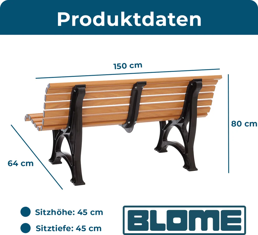 BLOME Sitzbank Helgoland - 3-Sitzer Gartenbank Für Garten, Balkon, Terrasse, Parkbank In Holzoptik, Germany 8 BLOME Sitzbank Helgoland - 3-Sitzer Gartenbank Für Garten, Balkon, Terrasse, Parkbank In Holzoptik, Germany - Image 8