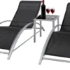 Giardino 2er-Set Alu Gartenliegen Sonnenliegen Bäderliege + Beistelltisch Kaffeetisch