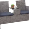 Poly-Rattan Sitzbank Mit Tisch MCW-E24, Gartenbank Sitzgruppe Gartensofa, 132cm Grau, Kissen Dunkelgrau