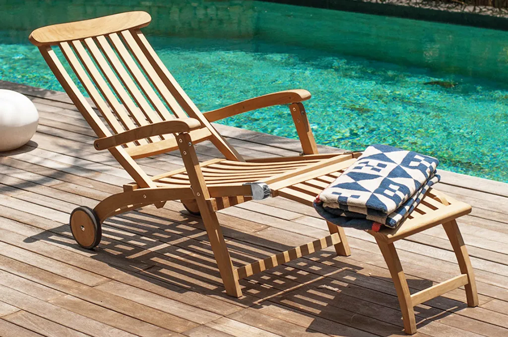 Garland Deckchair Bari Rollen Armlehnen Verstellbar Teak Holz SVLK-zertifiziert Klappbar Liegestuhl Gartenliege Sonnenliege 2 Garland Deckchair Bari Rollen Armlehnen Verstellbar Teak Holz SVLK-zertifiziert Klappbar Liegestuhl Gartenliege Sonnenliege - Image 2