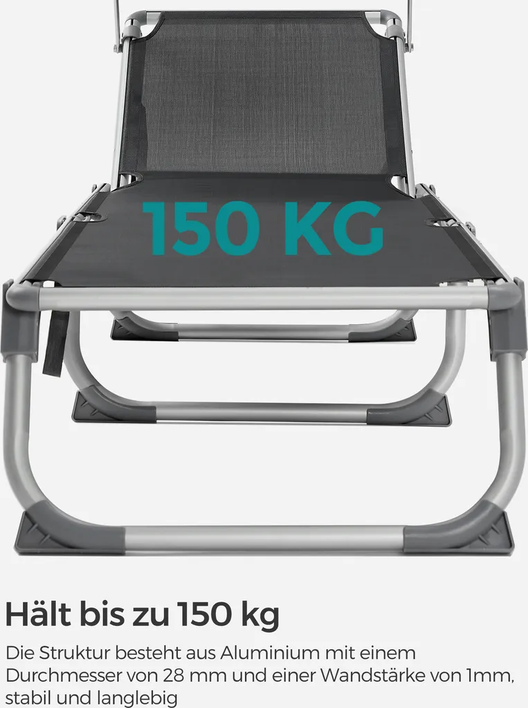 SONGMICS Sonnenliege, Klappbarer Liegestuhl, 193 X 55 X 31 Cm, Max. Belastbarkeit 150 Kg, Mit Sonnenschutz, Verstellbare Rückenlehne, Für Terrasse Pool Garten, Rauchgrau GCB19GYV1 5 SONGMICS Sonnenliege, Klappbarer Liegestuhl, 193 X 55 X 31 Cm, Max. Belastbarkeit 150 Kg, Mit Sonnenschutz, Verstellbare Rückenlehne, Für Terrasse Pool Garten, Rauchgrau GCB19GYV1 - Image 5