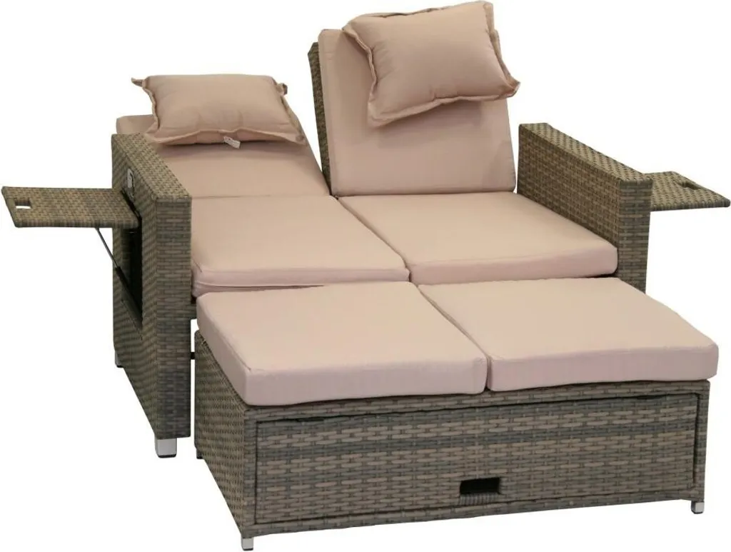 Greemotion Gartensofa / Loungebett Bahia Twin Aus Polyrattan, Sand-grau 3 Greemotion Gartensofa / Loungebett Bahia Twin Aus Polyrattan, Sand-grau - Image 3