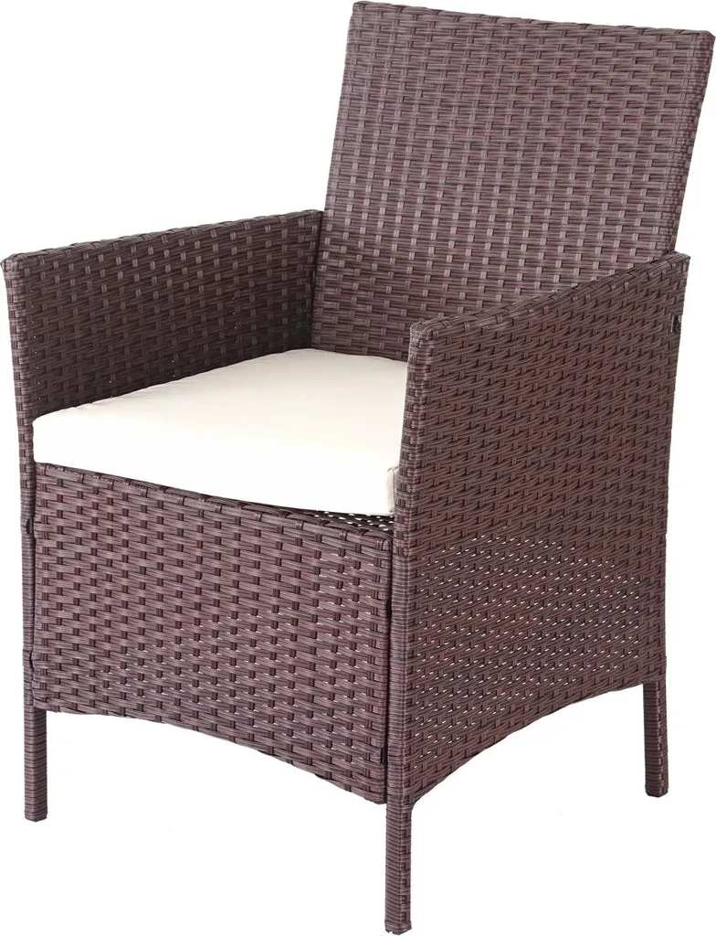 Poly-Rattan Garten-Garnitur HWC-D82, Sitzgruppe Lounge-Set Braun-meliert Mit Kissen Creme 4 Poly-Rattan Garten-Garnitur HWC-D82, Sitzgruppe Lounge-Set Braun-meliert Mit Kissen Creme - Image 4