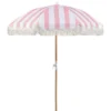 Sonnenschirm Rosa Stoff-Bespannung Rund ⌀ 150 Cm Mit Volant Regenschutz Holzmast Neigungsfunktion Kurbel Boho Garten Outdoor Balkon Terrasse