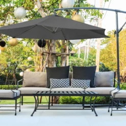 ECD Germany Ampelschirm Mit Kurbel Und Ständer, Ø 270 Cm, Grau, Aus Aluminium, Rund, Sonnenschutz UV50+, Wasserabweisende Bespannung, Neigbar, Marktschirm Gartenschirm Kurbelschirm Terrassenschirm Schirm -Stil Beet Verkaufsgeschäft 9fe6776b98594a795e10dd948bc8f444