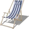 Wolketon Gartenliege Klappbar Holz Liegestuhl Mit Armlehnen Und Kopfkissen Abnehmbarem Strandliege Fuer Den Garten, Terrasse Und Balkon 120 Kg Max.(Blau-Weiss-gestreift)