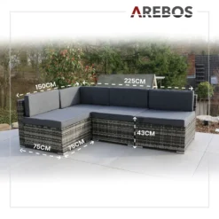 AREBOS Polyrattan Gartenmöbel Gartenlounge, Garnitur Set Sitzgruppe Grau, Aluminium Gestell, Tisch Mit Glasplatte, Inkl. Sitzkissen, 4 Personen -Stil Beet Verkaufsgeschäft a14c75f1c29de7d56081718142288b5b