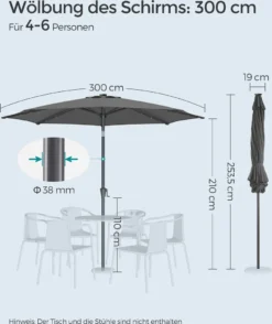 SONGMICS Sonnenschirm 300 Cm Mit LED-Solar-Beleuchtung, 32 LED-Lämpchen, UV-Schutz UPF 50+, Beidseitig Um 30° Knickbar, Ohne Ständer, Grau GPU33GY -Stil Beet Verkaufsgeschäft a2bfab146e49e8cc44a73fefa2de6735