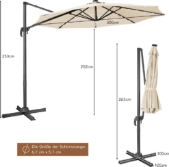 COSTWAY Ø300cm LED Ampelschirm Sonnenschirm, Gartenschirm Mit 28 Solarlichtern & Nabenleuchte, Strandschirm Terrassenschirm Neigbar, Beleuchteter Schirm Für Cafés, Pools, Gärten -Stil Beet Verkaufsgeschäft a462aa640fdf6023d5d70530c2fcb467