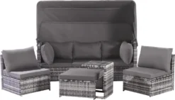 Merax Gartenmöbelset Polyrattan Mit Sonnendach Und Kissen Für 5 Personen, Loungeset Balkonmöbel Set Mit 3-Sitzer Sofa Inkl. Dach, 2x Einzelsessel, 1x Ottoman, 1x Tisch, 194 X 128 X 157 Cm -Stil Beet Verkaufsgeschäft a4c3b31c30b72950f4cffff1dd3d0557