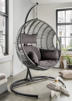 Destiny COCO DELUXE II Grau Meliert Hängesessel Polyrattan Hängekorb Hängestuhl