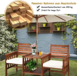 COSTWAY Gartenbank Holz Mit Doppelsitz Und Beistelltisch, Holzbank Bis 350kg Sitzbank Inkl. Kissen & Schirmloch, Terrassenbank Für Balkon, Garten, Veranda 10 COSTWAY Gartenbank Holz Mit Doppelsitz Und Beistelltisch, Holzbank Bis 350kg Sitzbank Inkl. Kissen & Schirmloch, Terrassenbank Für Balkon, Garten, Veranda -Stil Beet Verkaufsgeschäft a4fb3f6fa1183a31ddf7e0d62097093a