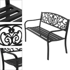 ECD Germany Gartenbank Mit Armlehnen & Rückenlehne Mit Muster, Schwarz, Aus Stahl Und Gusseisen, Wetterfeste Terrassenbank, Metallbank Für Garten Terrasse -Stil Beet Verkaufsgeschäft a6af9309745b6eaf99f47faf71e74b39