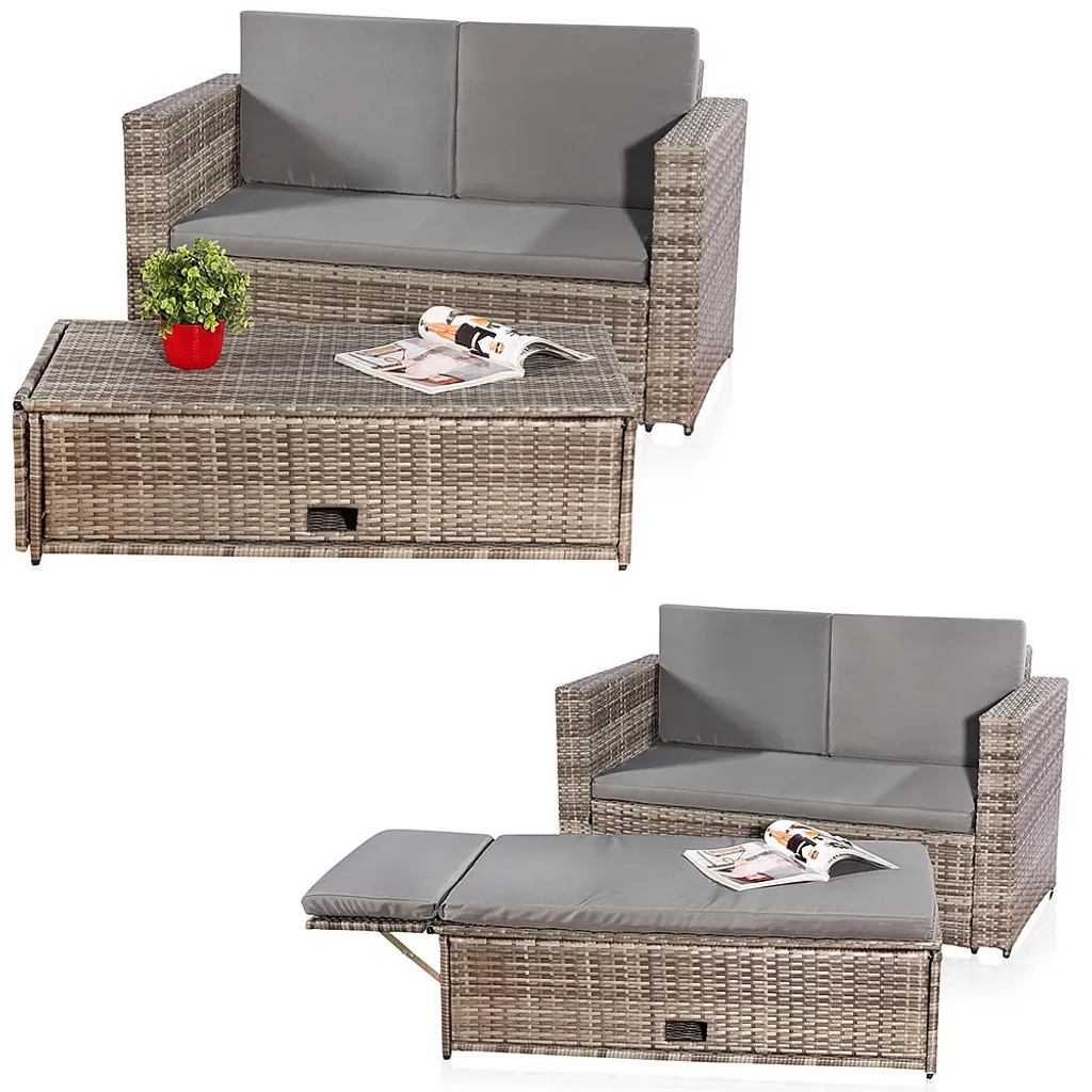 Mucola Lounge Gartenmöbel Sofa Bank Tisch Klappbar Rattan Gartenset Sitzmöbel Grau NEU 1 Mucola Lounge Gartenmöbel Sofa Bank Tisch Klappbar Rattan Gartenset Sitzmöbel Grau NEU