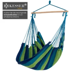 KESSER® Hängestuhl Hängesessel Hängeschaukel Textil Hängesitz Holz Querstrebe Indoor Outdoor Bis 150 Kg Wetterfest UV Beständig , Waschbar , Farbe:Blau -Stil Beet Verkaufsgeschäft a9133044590b946428be929eeeb5802f