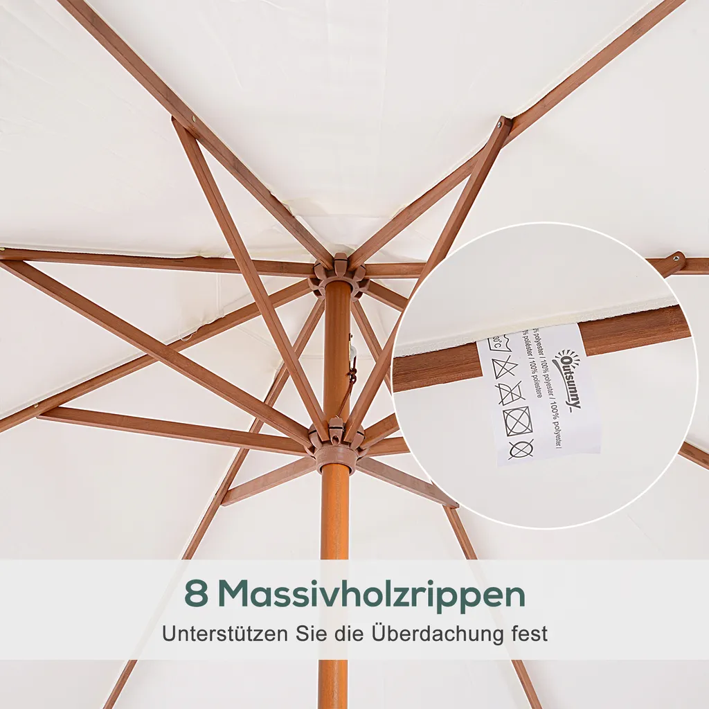 Outsunny Sonnenschirm Holzschirm Gartenschirm Balkonschirm Kurbelschirm, Pappel, Creme, Φ2.7x2.5m (Modell1) 6 Outsunny Sonnenschirm Holzschirm Gartenschirm Balkonschirm Kurbelschirm, Pappel, Creme, Φ2.7x2.5m (Modell1) - Image 6