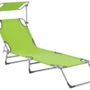 Gartenliege Limettengrün Silber Polyester Mit PVC Beschichtung Stahl Sonnendach Verstellbar In 5 Positionen Für Außenbereich Garten Terrasse