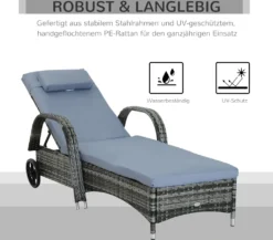 Outsunny Gartenliege Sonnenliege Rattanliege Gartenmöbel Liege Mobil Mit Kissen, Polyrattan+Metall, Grau, 200 X 73 X 30-103 Cm -Stil Beet Verkaufsgeschäft aab0aab9af23505d979f3e726d8f632f