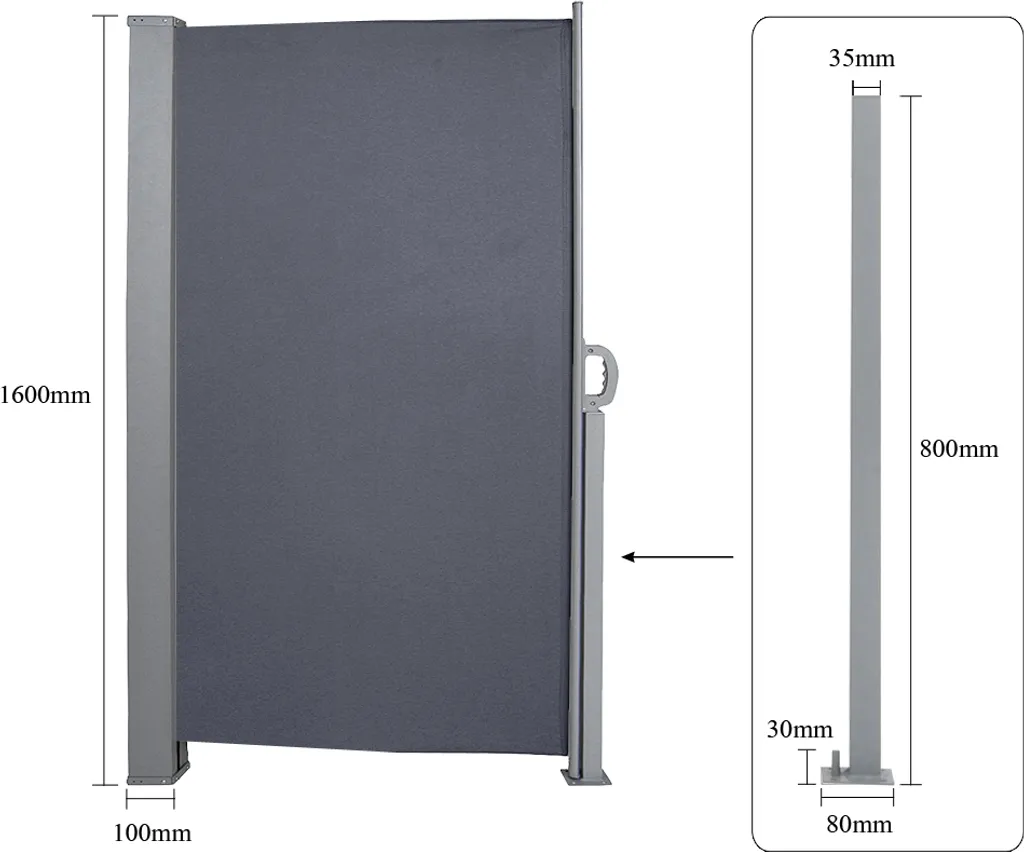 EINFEBEN Seitenmarkise Markisen Alu Ausziehbar 160x300 Cm Anthrazit Sichtschutz Windschutz Sonnenschutz Seitenrollo 3 EINFEBEN Seitenmarkise Markisen Alu Ausziehbar 160x300 Cm Anthrazit Sichtschutz Windschutz Sonnenschutz Seitenrollo - Image 3