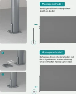 SONGMICS Alu Seitenmarkise, Ausziehbar, 160 X 400 Cm, Aus Polyester (280 G/m²), Markise, Sichtschutz, Sonnenschutz, Blickdicht, Seitenrollo, Für Balkon, Terrasse, Garten, Hellgrau ASG164G03 -Stil Beet Verkaufsgeschäft ab6a905a4ec47ea82b8613c7b1a8e859