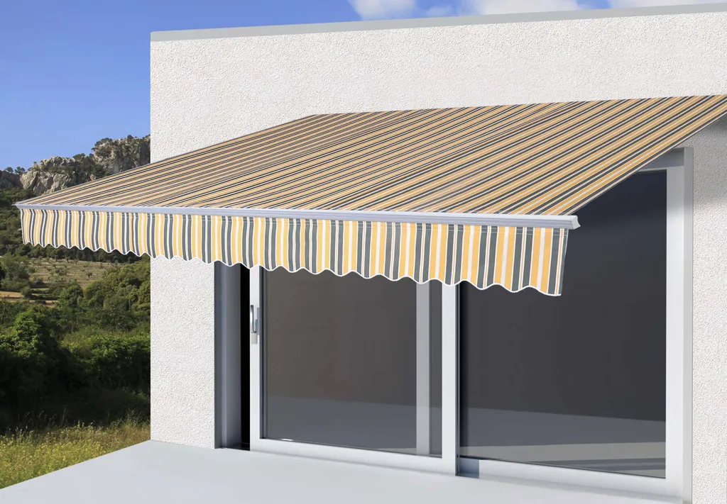 Alu-Markise T791, Gelenkarmmarkise Sonnenschutz 4,5x3m Polyester Grau-gelb 1 Alu-Markise T791, Gelenkarmmarkise Sonnenschutz 4,5x3m Polyester Grau-gelb