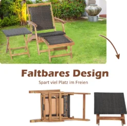 COSTWAY Rattan Sonnenliege Mit Ausziehbarer Fußstütze & Beistelltisch, Klappbare Gartenliege 5 Stufen Verstellbar, Liege Bett Bis 160 Kg Belastbar Für Pool, Strand -Stil Beet Verkaufsgeschäft abeff630ec38e9145a720932d59c938a