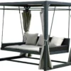 HOME DELUXE Pavillon Gartenliege PROVENCE - 236 X 180 X 210 Cm |Gartenliege Mit Sonnendach, Schwebeliege Mit Rattanbett, Doppelliege, Hollywoodschaukel