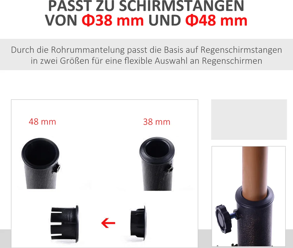 Outsunny Sonnenschirmständer 15 Kg Schirmhalter Regenschirm Base Für Ø38 Mm Ø48 Mm Kunstharz Schwarz 47 X47 X 32 Cm 5 Outsunny Sonnenschirmständer 15 Kg Schirmhalter Regenschirm Base Für Ø38 Mm Ø48 Mm Kunstharz Schwarz 47 X47 X 32 Cm - Image 5