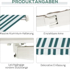 Outsunny Manuelle Gelenkarmmarkise 395 Cm Markise Mit Handkurbel Balkonmarkise Sonnenschutz Wandmontage Balkon Alu Weiß+Grün 395 X 245 Cm -Stil Beet Verkaufsgeschäft ad452f83672c79bf1e13199ac3a79d8d