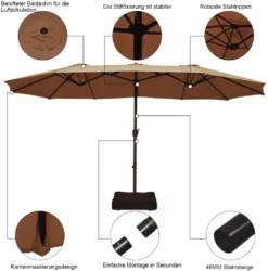 COSTWAY 460x270cm Doppelsonnenschirm Mit Basis Gartenschirm Ampelschirm Marktschirm Sonnenschirm Terrassenschirm Braun -Stil Beet Verkaufsgeschäft ad9bc3cc1d3e5444ad245a628f433d63