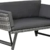 Outsunny Polyrattan Gartensofa 2 Sitzer Gartenmöbel Loungesofa Gartenbank Gartenliege Klappbar Armlehnen Stahl Grau 129 X 63 X 67 Cm