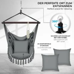 Tillvex Hängesessel Grau 2 Kissen Zum Aufhängen | Hängestuhl Mit Getränkehalter & Bücherfach | Hängesitz Wetterfest - Indoor & Outdoor | Hängekorb Mit Tragetasche Für Erwachsene & Kinder -Stil Beet Verkaufsgeschäft aecd183ff30c0c79413eeabe2d07b875