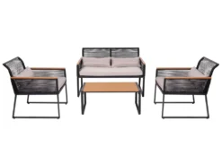 Garten-Garnitur HWC-K42, Gartenlounge Lounge-Set Sitzgruppe Sofa, Seilgeflecht Rope Polywood Stahl, Polster Hellgrau -Stil Beet Verkaufsgeschäft b061851eee1e639d86bf66c1427bc014