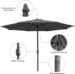 EINFEBEN 3.5m Sonnenschirm Mit LED Solar Marktschirm Mit Handkurbel UV40+ Outdoor-Schirm Terrassen,Grau -Stil Beet Verkaufsgeschäft b1332ec419a674f327652d7a01599b54