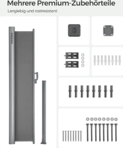 SONGMICS Alu Seitenmarkise, Ausziehbar, 160 X 400 Cm, Aus Polyester (280 G/m²), Markise, Sichtschutz, Sonnenschutz, Blickdicht, Seitenrollo, Für Balkon, Terrasse, Garten, Hellgrau ASG164G03 -Stil Beet Verkaufsgeschäft b42432c36d9e492283695f222121ef6e